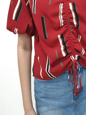 Front Pull String Sleeved Top - Red (Non-returnable) - Ferlicious