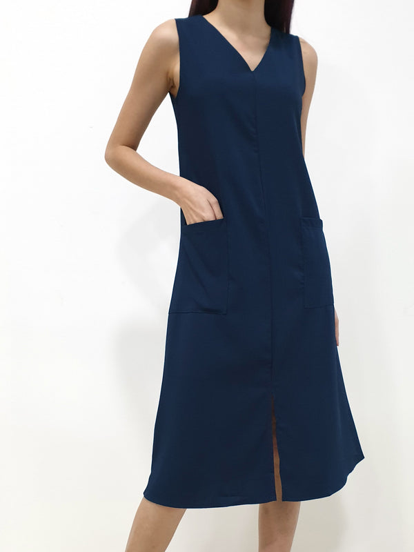 Side Pockets Midi Dress - Blue (Non-returnable) - Ferlicious
