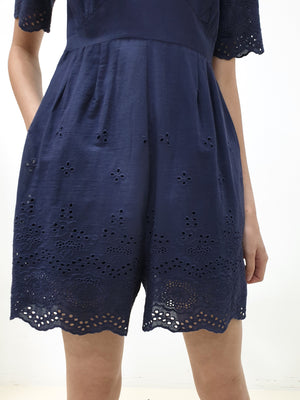 Eyelet Trim Romper - Blue (Non-returnable) - Ferlicious