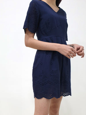 Eyelet Trim Romper - Blue (Non-returnable) - Ferlicious