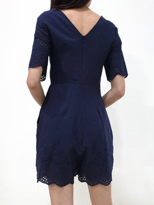 Eyelet Trim Romper - Blue (Non-returnable) - Ferlicious