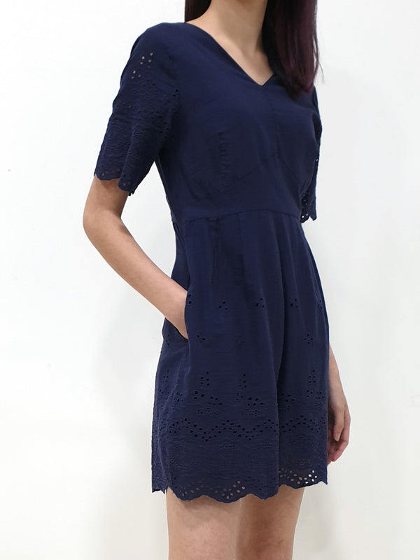 Eyelet Trim Romper - Blue (Non-returnable) - Ferlicious
