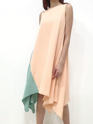 Colourblock Handkerchief Swing Dress - Peach (Non-returnable) - Ferlicious