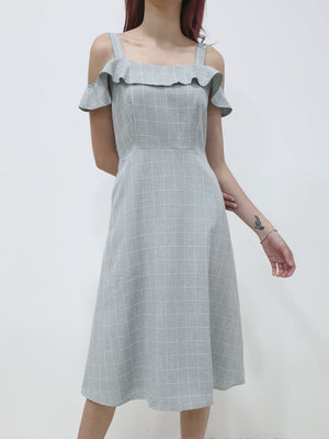 Grid Cold Shoulder Midi - Grey (Non-returnable) - Ferlicious