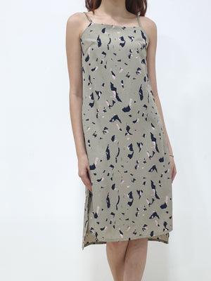 Print Spaghetti Dress - Grey (Non-returnable) - Ferlicious