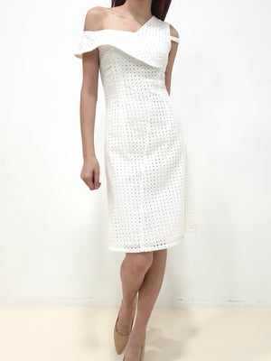 Assym Eyelet Midi - White (Non-returnable) - Ferlicious
