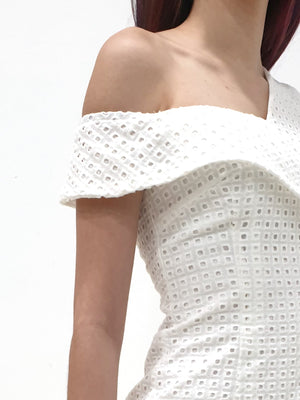 Assym Eyelet Midi - White (Non-returnable) - Ferlicious