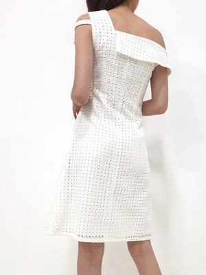 Assym Eyelet Midi - White (Non-returnable) - Ferlicious