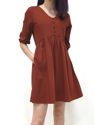 Button Babydoll Dress - Brick (Non-returnable) - Ferlicious