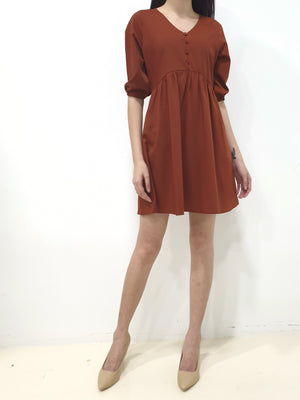 Button Babydoll Dress - Brick (Non-returnable) - Ferlicious