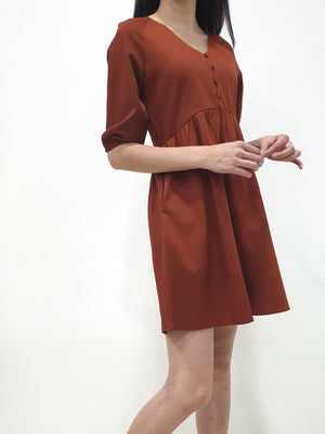 Button Babydoll Dress - Brick (Non-returnable) - Ferlicious