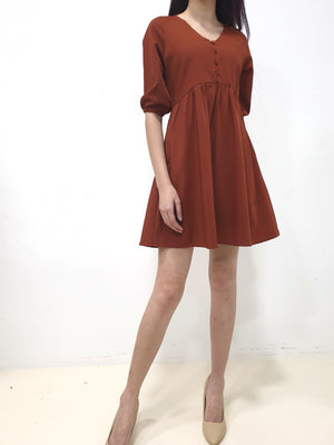 Button Babydoll Dress - Brick (Non-returnable) - Ferlicious