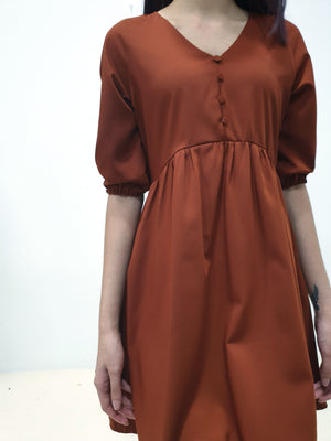 Button Babydoll Dress - Brick (Non-returnable) - Ferlicious