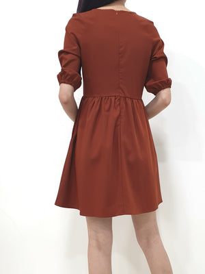 Button Babydoll Dress - Brick (Non-returnable) - Ferlicious