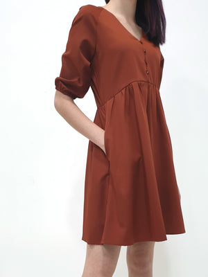 Button Babydoll Dress - Brick (Non-returnable) - Ferlicious