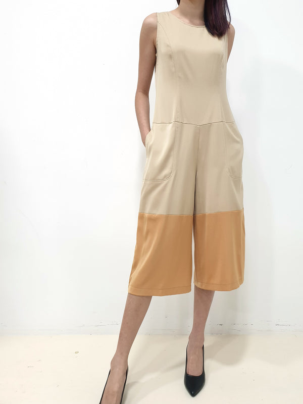 Duo Colour Jumpsuit - Beige (Non-returnable) - Ferlicious