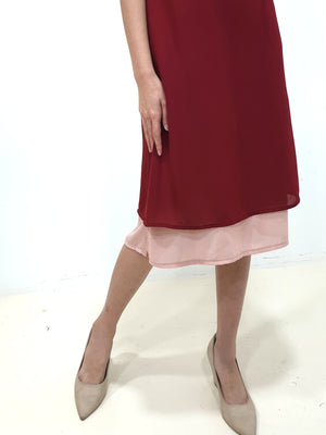 Duo Tone Shift Midi Dress - Maroon (Non-returnable) - Ferlicious