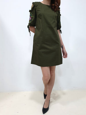 Embroidered Mesh Sleeve Shift Dress - Green (Non-returnable) - Ferlicious