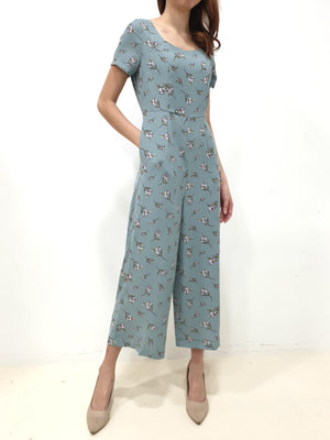 Floral Zipper Jumpsuit - Blue (Non-returnable) - Ferlicious