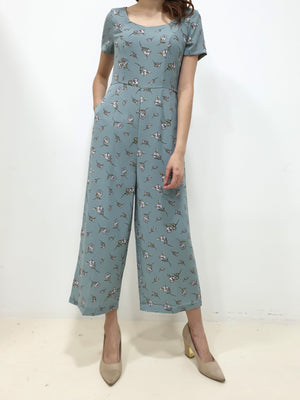 Floral Zipper Jumpsuit - Blue (Non-returnable) - Ferlicious