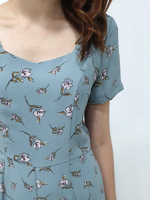 Floral Zipper Jumpsuit - Blue (Non-returnable) - Ferlicious