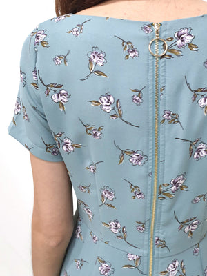 Floral Zipper Jumpsuit - Blue (Non-returnable) - Ferlicious