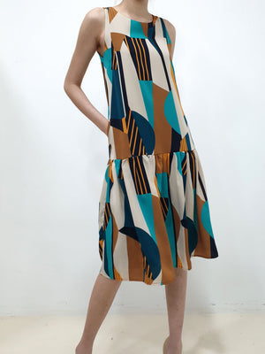 Geometric Print Midi  - Brown