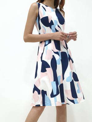 Print Slit Neckline A Line Dress (Non-returnable) - Ferlicious