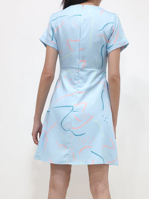 Prints of Strokes Dress - Blue (Non-returnable) - Ferlicious