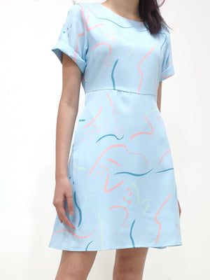 Prints of Strokes Dress - Blue (Non-returnable) - Ferlicious