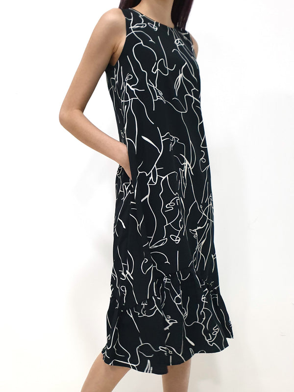 Scribble Prints Midi - Black (Non-returnable) - Ferlicious