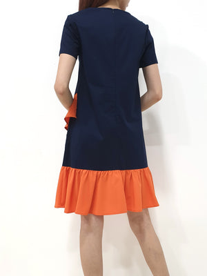 Slanted Waterfall Short Sleeve Dress - Navy (Non-returnable) - Ferlicious