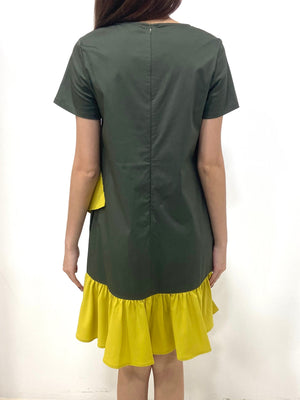 Slanted Waterfall Short Sleeve Dress - Green (Non-returnable) - Ferlicious