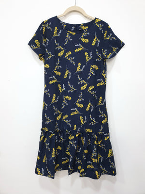 Sleeved Gathered Hem Dress - Blue