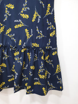 Sleeved Gathered Hem Dress - Blue