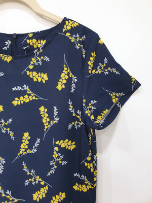 Sleeved Gathered Hem Dress - Blue
