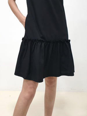 Sleeved Gathered Hem Dress - Black (Non-returnable) - Ferlicious