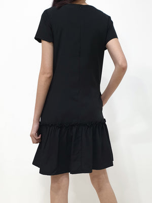 Sleeved Gathered Hem Dress - Black (Non-returnable) - Ferlicious