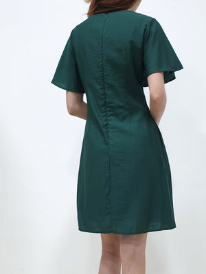 Twin Buttons Sleeved Dress - Green (Non-returnable) - Ferlicious