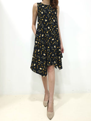 Yellow Print Handkerchief Dress - Black (Non-returnable) - Ferlicious