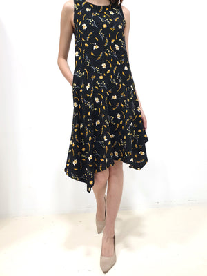 Yellow Print Handkerchief Dress - Black (Non-returnable) - Ferlicious