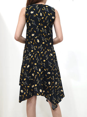 Yellow Print Handkerchief Dress - Black (Non-returnable) - Ferlicious