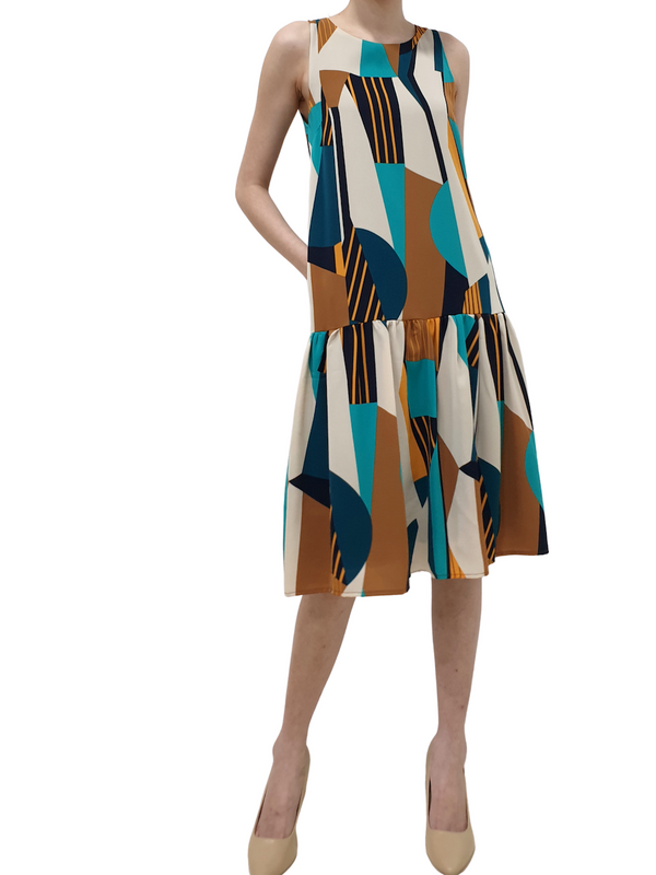 Geometric Print Midi  - Brown